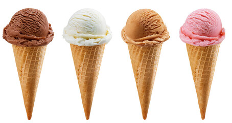 Four Ice Cream Cones on Black Background