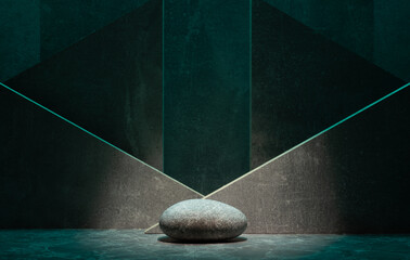 composition with natural zen stone and geometric lines for podium background