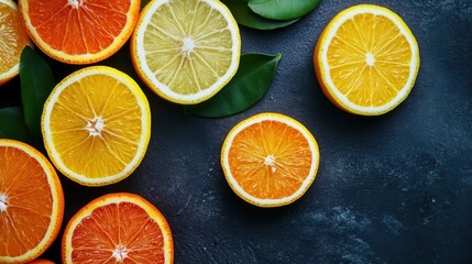 Obraz premium a group of oranges cut in half on a table