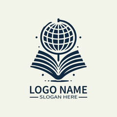 Global Education Book Logo Design, Open Book with Globe Logo, International Education Day Logo, Knowledge and World Logo, Learning and Exploration Logo