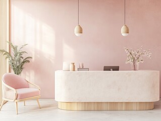 Minimalist Pink Reception Area Design With Modern Decor