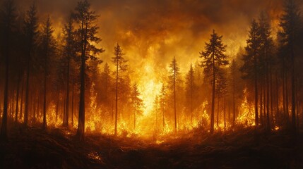 View of the forrest in the fire