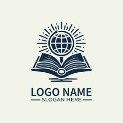 Obraz premium Global Education Book Logo Design, Open Book with Globe Logo, International Education Day Logo, Knowledge and World Logo, Learning and Exploration Logo