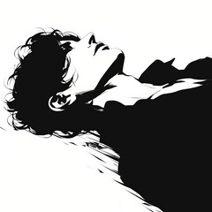 Black and White Illustration of a Man Lying on the Floor Generative AI