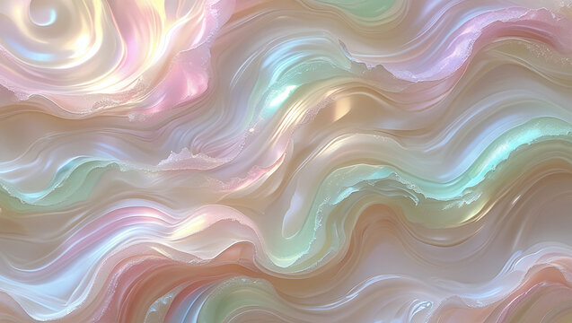 Abstract iridescent pearl texture background.  Shimmering pastel waves, pearly sheen, opal effect. Ideal for cosmetics, beauty, fashion, design.