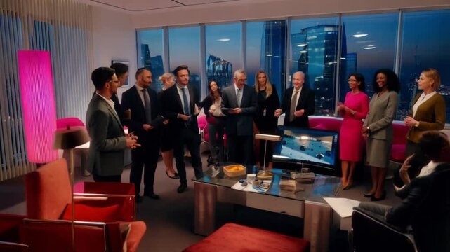 Award Ceremony in Modern Office at Night