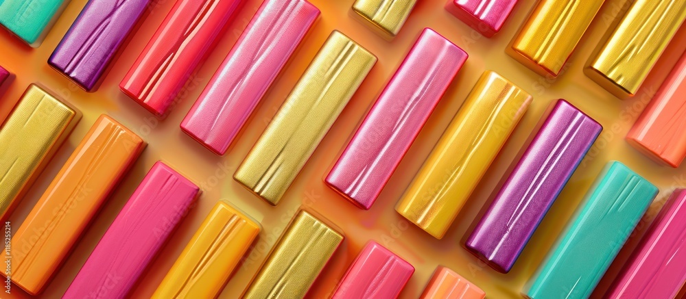 Aufkleber colorful rectangular objects arranged diagonally on a yellow background.