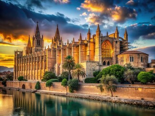 Obraz premium Urban exploration reveals Palma Cathedral's Gothic beauty; stunning Mallorca photography.