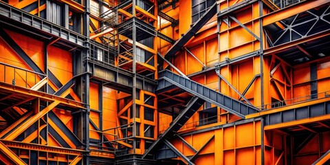Fototapeta premium Urban exploration meets digital art: a striking abstract background of orange and black geometric patterns.