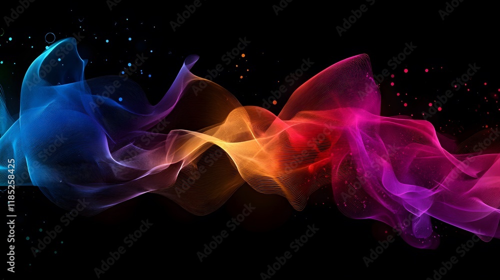 Poster abstract colorful waves flowing dynamically across black background