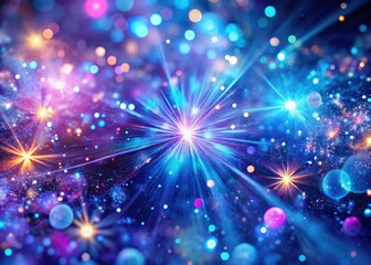 Fototapeta premium Abstract Holiday Background: Blue Purple Fractal Light Rays & Sparkles Macro Photography