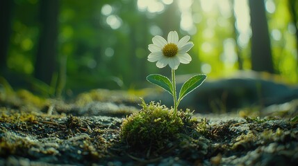 Single White Daisy in Forest: A Stunning Close-up of Nature's Beauty