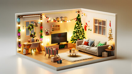 decoration with String Lights Christmas isometric 3D