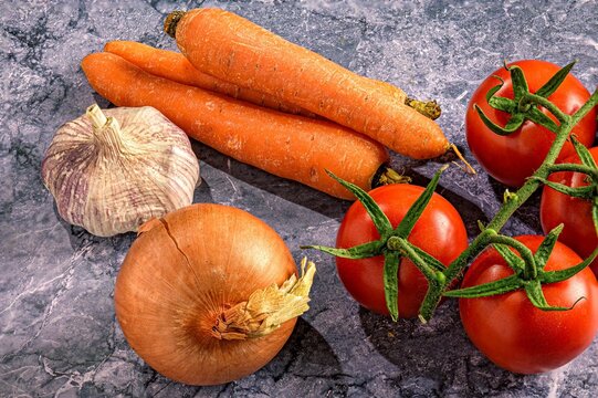 Fresh Vegetables on Marble Surface