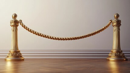 Golden Stanchions and Rope for Art Display in a Luxurious Gallery Setup