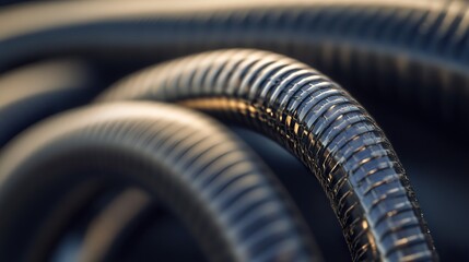 Abstract Industrial Metal Texture: Close-up of Corrugated Pipes
