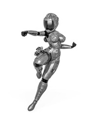 coolest astronaut girl is doing a pin up action pose in white background