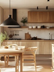 Modern Minimalist Kitchen Dining Area Design With Wooden Accents