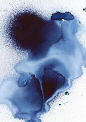 blue watercolor spot blurred background, texture with blotches and splashes, real watercolor
