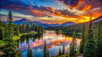 Fototapeta premium Colors of a Colorado Evening: Serene Landscapes, Twilight Hues, Mountain Reflections, and Natural Beauty in Low Light Photography