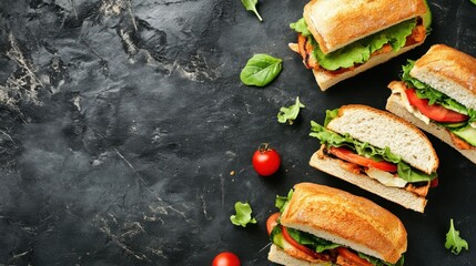 a group of sandwiches with tomatoes and lettuce