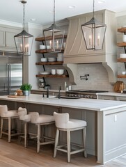 Elegant Farmhouse Style Kitchen Island With Lighting