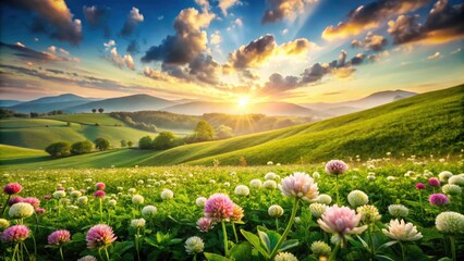 Fototapeta premium Captivating Landscape Photography Featuring Subtle Clover Accents for Design Projects, Nature-Inspired Backgrounds, and Serene Greenery to Enhance Aesthetic Appeal