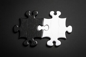Obraz premium Black and White Puzzle Pieces with Opposite Background Colors Reflecting Contrast and Unity