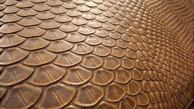 A close up of a brown leather surface with a pattern resembling a snake's scales
