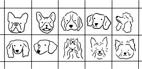 Adorable Dog Face Illustration Set | Minimalist Line Art