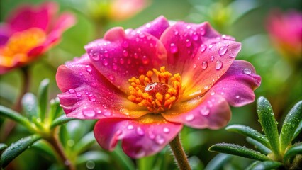Dew-kissed Portulaca blooms greet the morning sun, perfectly framed by the rule of thirds.