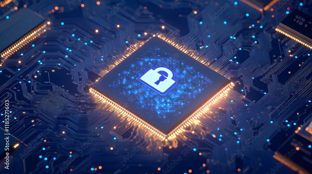 Poster microchip with padlock security icon