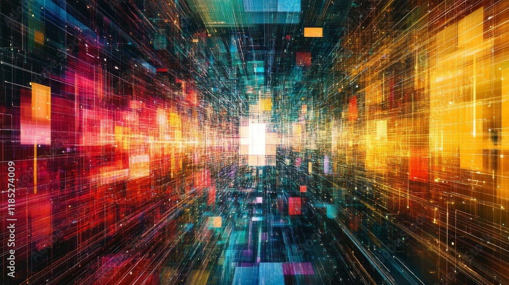 Poster vibrant abstract digital network with glowing data streams