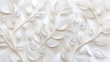 White leaf wall art, elegant design, crystal accents, interior decor