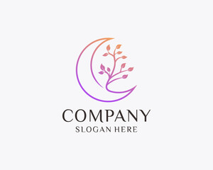 Moon and tree line art logo