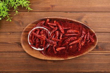 皿に盛った赤唐辛子