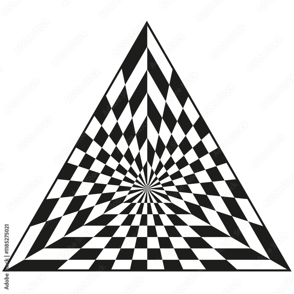 Poster black triangle pattern. optical illusion graphic. geometric vector art. checkered triangular design.
