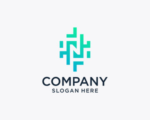 Fototapeta premium Technology logo letter N line art