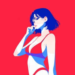 Stunning Beauty in Red Swimsuit Generative AI