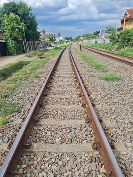 railroad tracks in the forest urban viilage