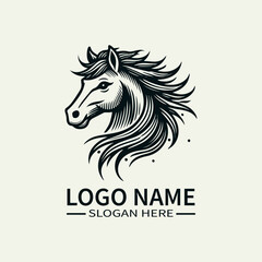 Beautiful Horse Hair Logo Design, Elegant Horse Mane Logo, Horse with Flowing Mane Logo, Equine Beauty Logo, Majestic Horse Logo