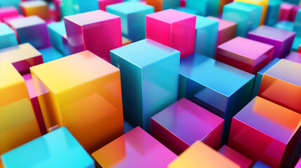 Obraz premium Vibrant Geometric 3D Illustration with Colorful Cubes for Modern Design and Creativity Concepts