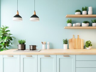 Modern Kitchen Interior Design With Light Blue Cabinets