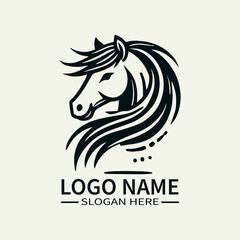 Beautiful Horse Hair Logo Design, Elegant Horse Mane Logo, Horse with Flowing Mane Logo, Equine Beauty Logo, Majestic Horse Logo