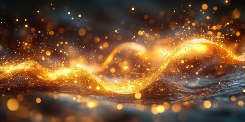 Obraz premium Surreal Music Waves Abstract Art with Golden Notes and Light on Black Background
