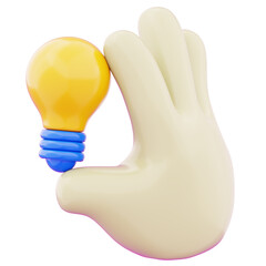 Futuristic gesture hand holding light bulb icon illustration. Concept of creative or innovation gesture person holding lamp 3d render illustration image
