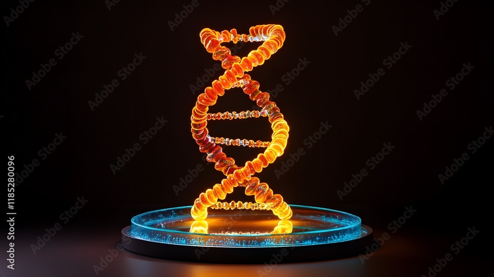 Poster illuminated dna helix model on a circular platform