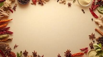 Aromatic Indian Spices Border Frame, Copy Space