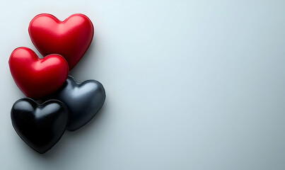 Red, black hearts, grey background, Valentine's Day card