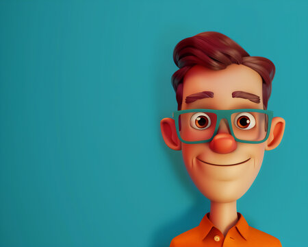 3D Cartoon Character with Glasses on Teal Background - Fun and Quirky Lifestyle Illustration